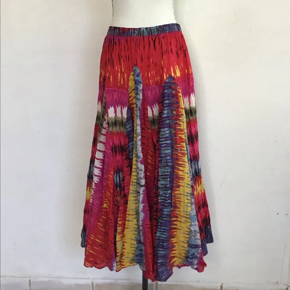 Chelsea & Theodore Women Vibrant Multi-Color Abstract Urban Artsy Maxi Skirt L - Picture 9 of 12